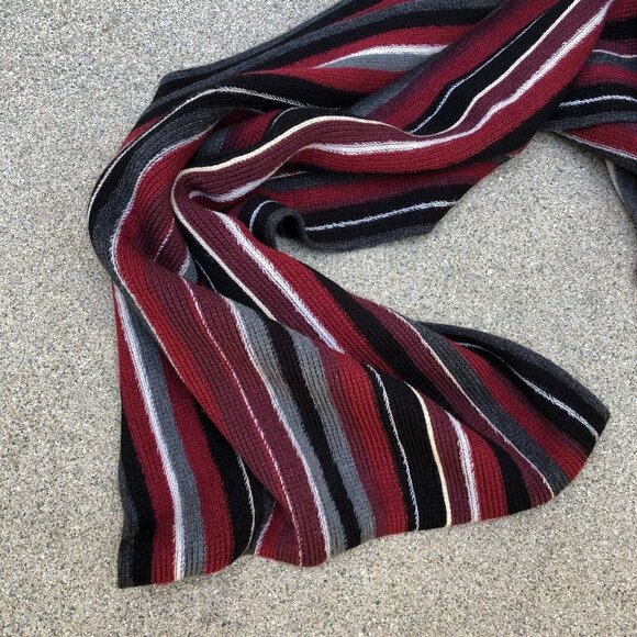V FRAAS Neck Scarf Wrap Men's Acrylic Tassel Striped Red Black​​​​ - Picture 7 of 7